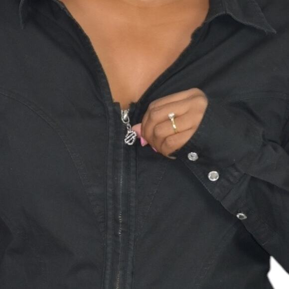 Harley Davidson Zip Shirt Black Motorcycle Crystals Rhinestone Bedazzled Large - Picture 5 of 16